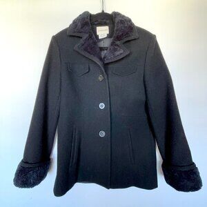 St. John’s Bay Wool Coat Faux Shearling Collar Black Y2K Women’s Small